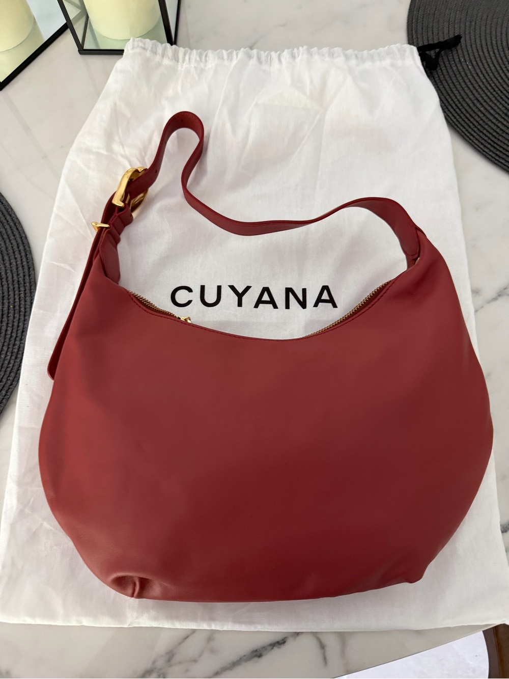 Cuyana Brick Red Leather Shoulder Hobo